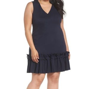 Chelsea28 Plus Ruffle Sleeveless Navy Blue Hem Sheath Dress